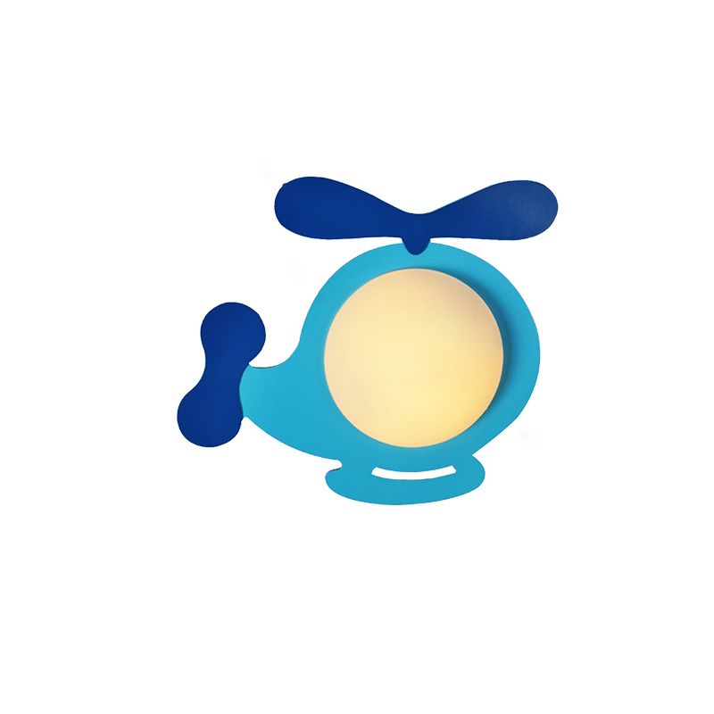 Carton de lampe murale en forme de nouveauté bleue 1 Éclairage d'applications en bois de bulbe avec nuance de verre de lait à balle