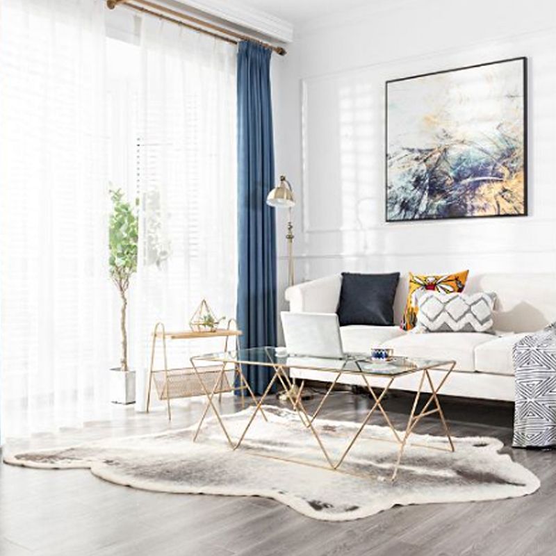 White and Grey Minimalist Rug Synthetics Faux Badger Skin Carpet Washable Pet Friendly Non-Slip Backing Rug for Living Room
