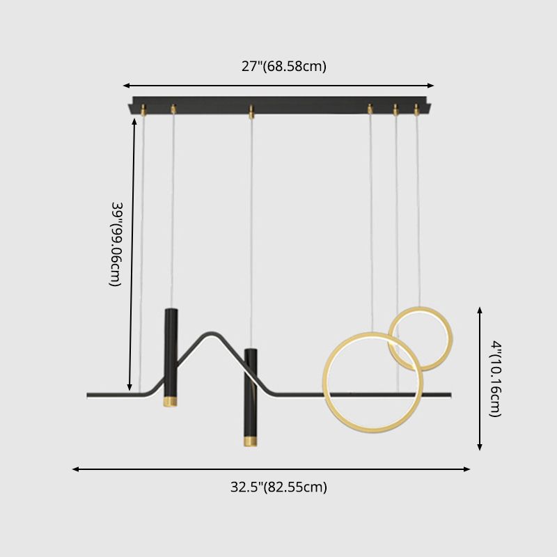 Contemporary Linear Hanging Island Light Metal LED Dinning Room Island Chandelier in Gold-Black