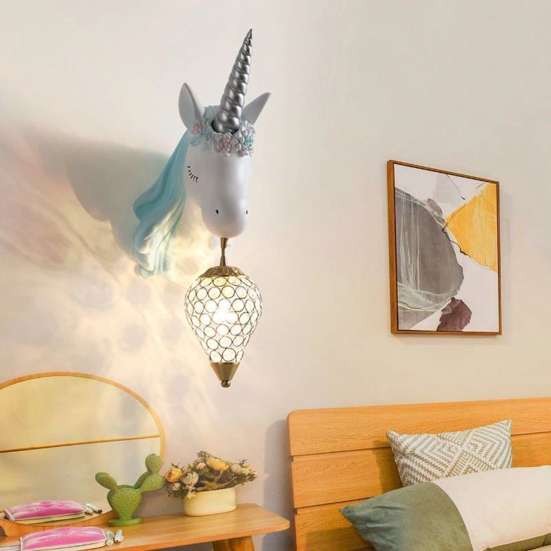 Applexion murale en forme de licorne en forme de luminaire mural en verre