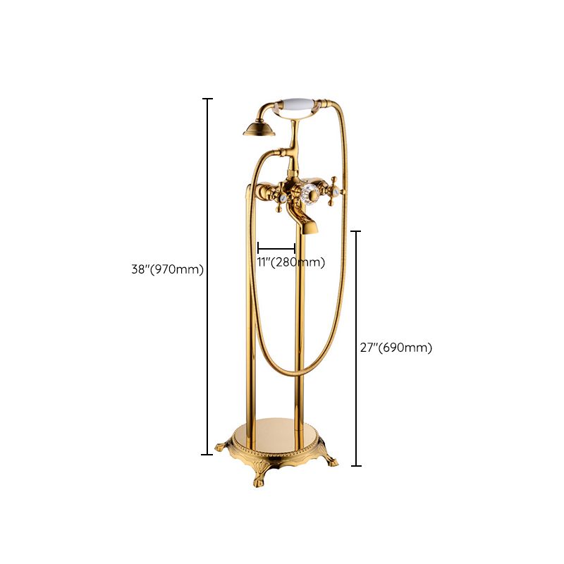Floor Mounted Metal Freestanding Tub Filler Copper Freestanding Faucet in Gold