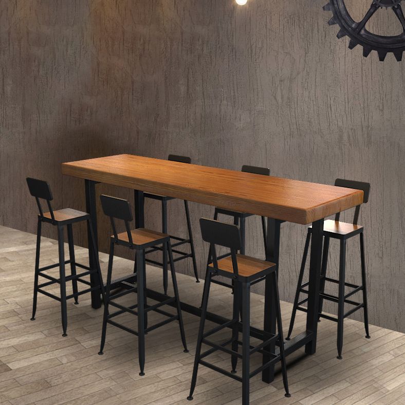 Pine Wood Bar Dining Table Industrial Rectangle Bar Table with Trestle for Cafe