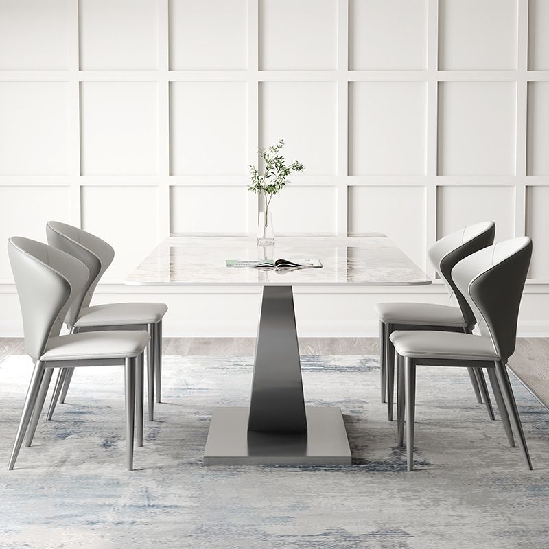 Contemporary Style Rectangle Table Sintered Stone Table with Metal Legs for Home