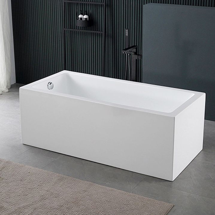 White Acrylic Rectangular Bathtub Soaking Freestanding with Left Drain