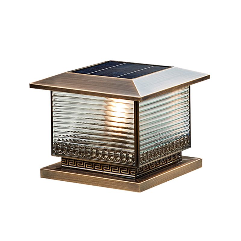 Modern Solar Energy Pillar Lamp Bronze Square Outdoor Light for Garden