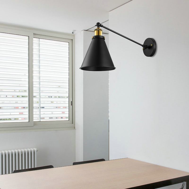 Industrial Conic Shade Sconce Wall Lighting 1 Bulb Metallic Wall Mounted Lamp in Black for Corridor