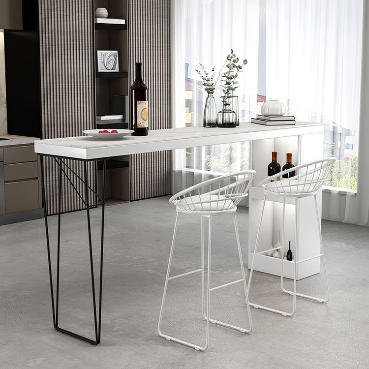 Modern Rectangle Bar Dining Table Bar Height Cocktail Table with Metal Base