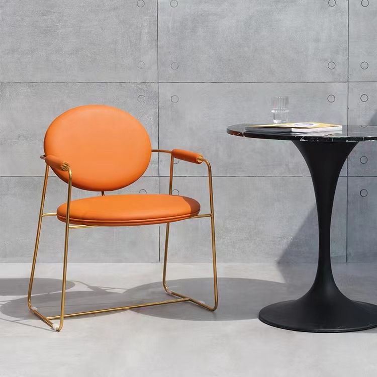 Faux Leathe Dining Chairs Upholstered Arm Chairs with Metal Base