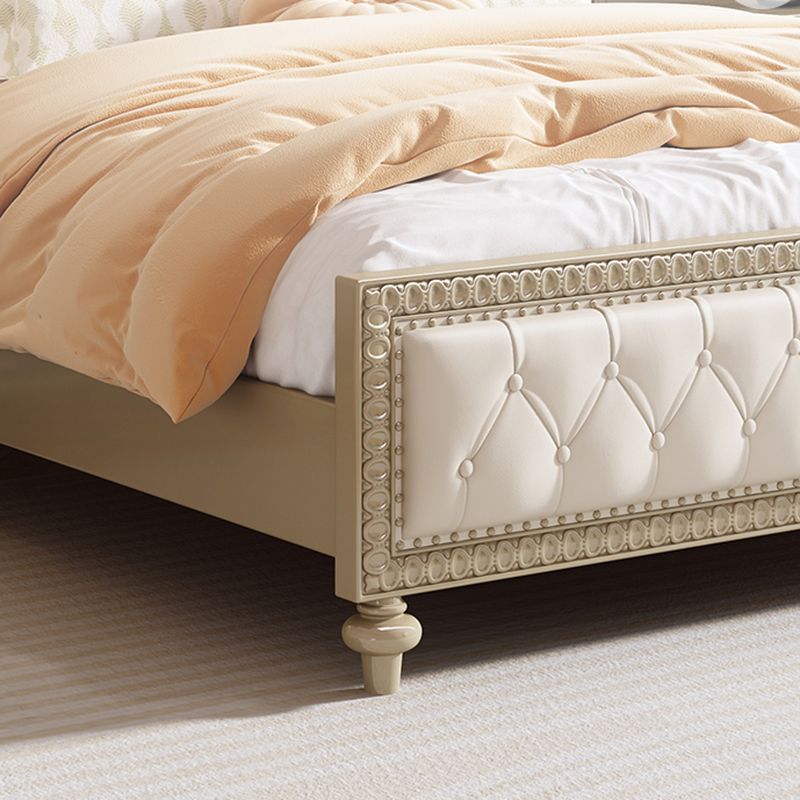Victorian Standard Bed Upholstered Headboard White Tufted Panel Bed