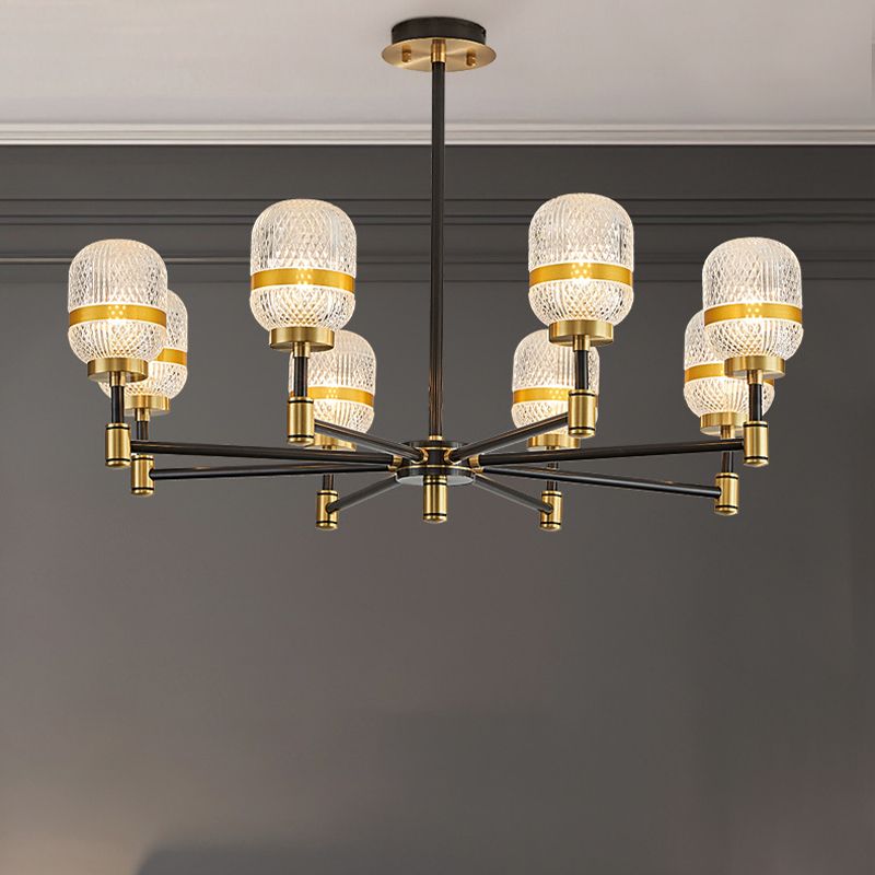 Barrel Chandelier Light Fixture Vintage Ribbed Glass Pendant Lighting for Restaurant