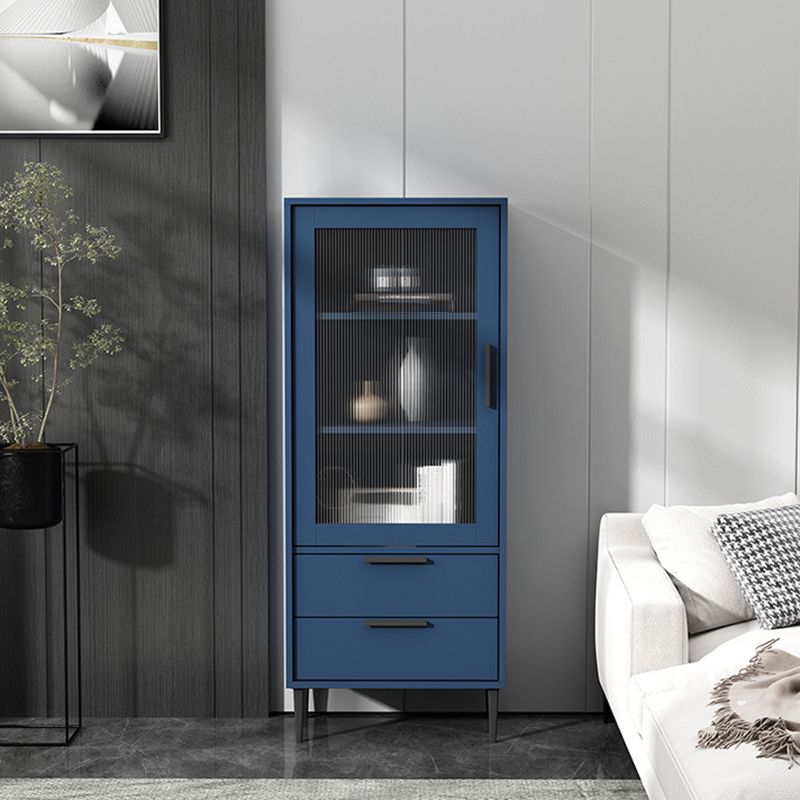 Modern Wooden Accent Cabinet with Glass 1-Door and 2 Drawers