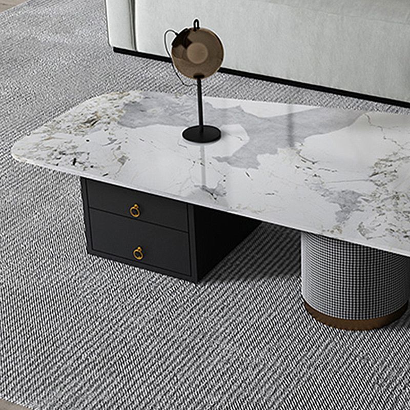 Modern Style White/grey Slate Top Metal Base with Drawer Free Shape Coffee Table