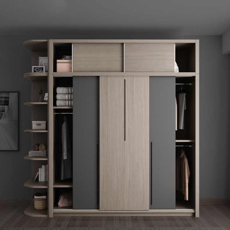 Grey Contemporary Storage Cabinet Faux Wood Cabinet with Sliding Doors