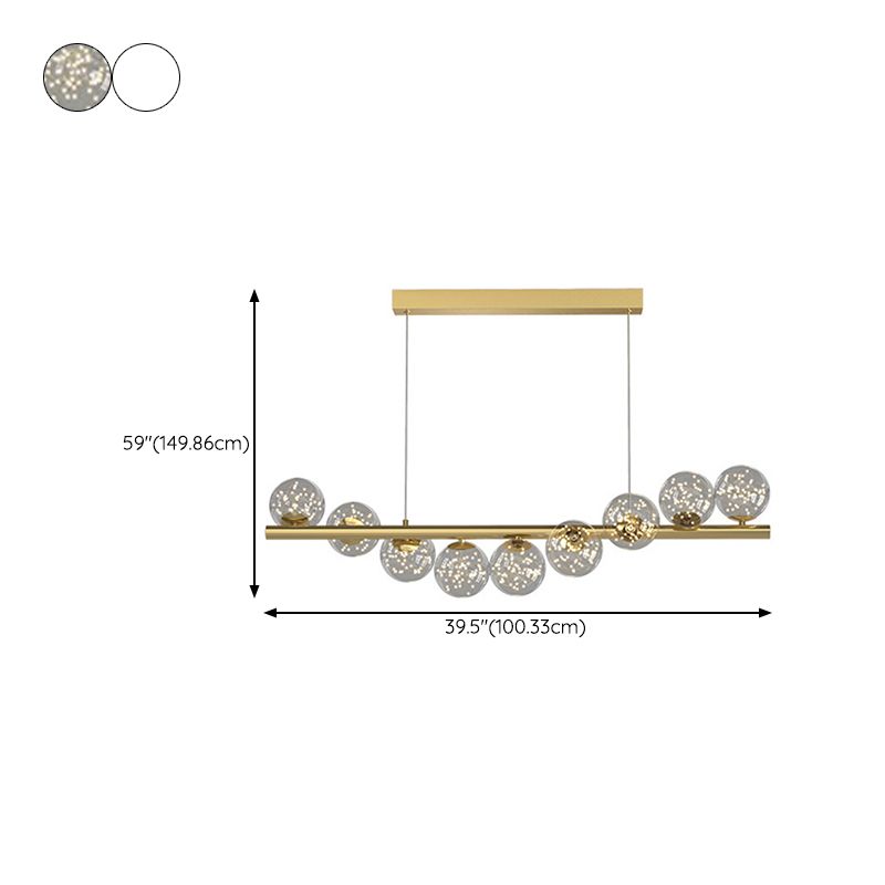 7/9/11-Light Contemporary Golden Kitchen Island Lighting Glass Ceiling Light for Bedroom