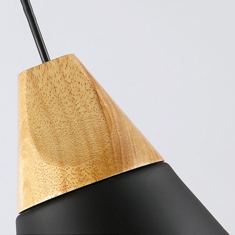 Nordic Simple Style Pendant Light, Macaron Color Conical Shade Hanging Light with Wooden Top