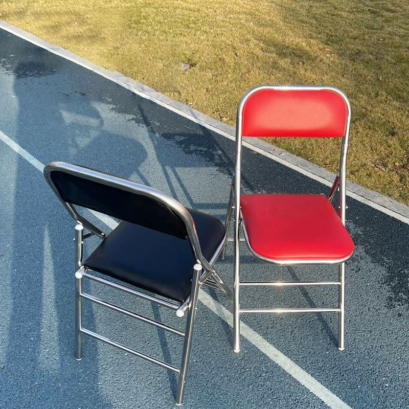 Stainless Steel Frame Conference Chair Armless Leather Back and Seat Chair