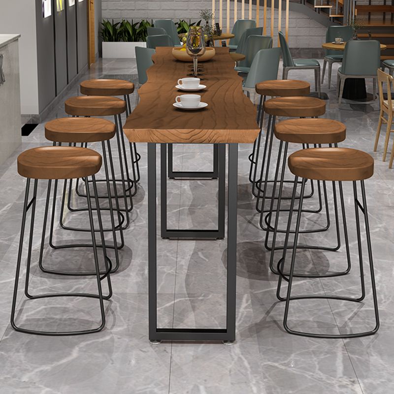 Rectangular Bar Height Table Black Legs and Metal Base Bistro Bar Table for Dining Room