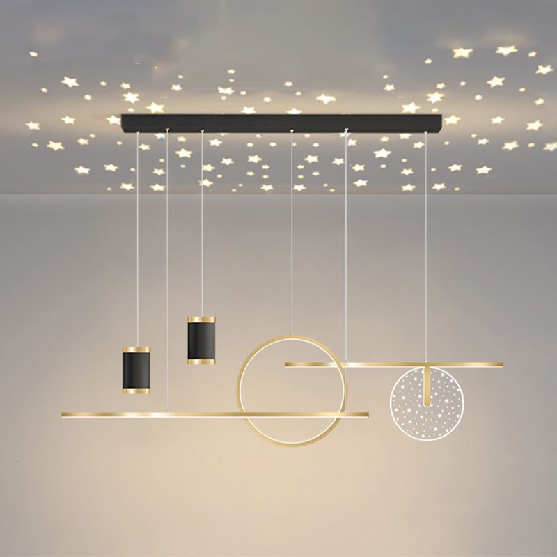 Modern Metal LED Ceiling Lamp Circle Shape Island Light with Plastic Shade for Living Room