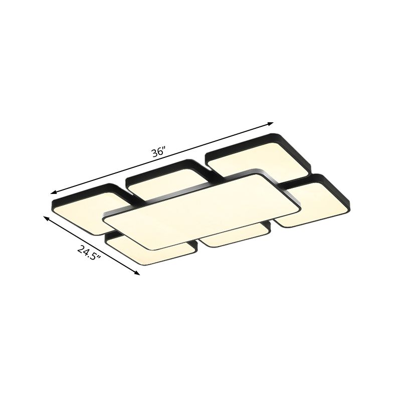 Lámpara empotrada de techo para dormitorio con pantalla cuadrada/rectangular, acrílico, 20,5"/24,5" W, 5/7 luces, lámpara de montaje empotrado estilo modernista en negro/blanco