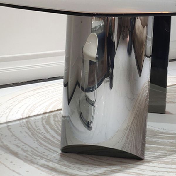 Glass Top Dining Table Rectangle Dining Table with Stainless Steel Base