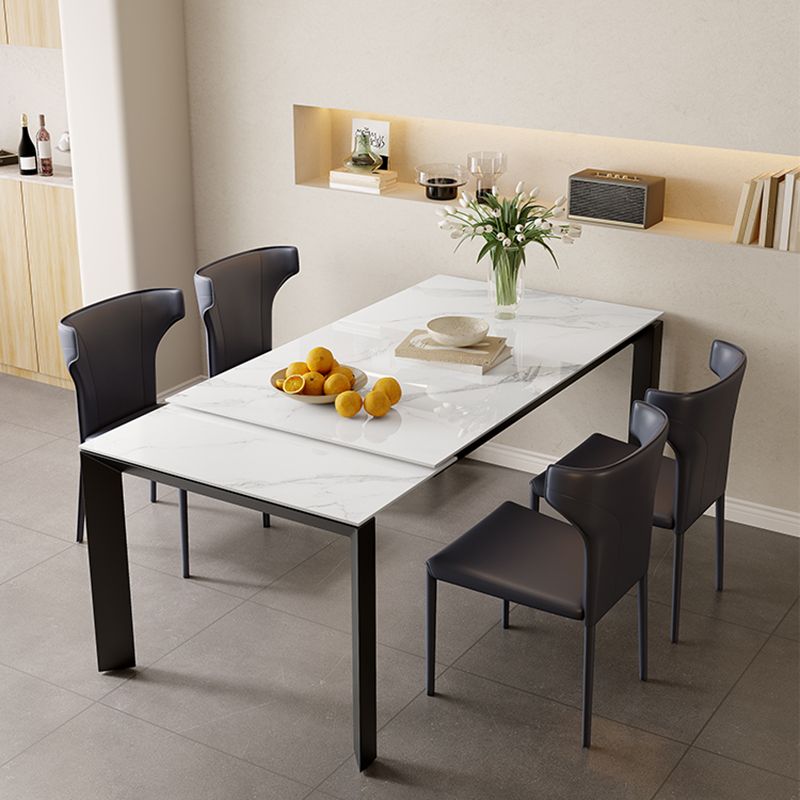 Modern Style 1/3/4/5 Pieces Dining Table Rectangle Stone Extendable Furniture in White