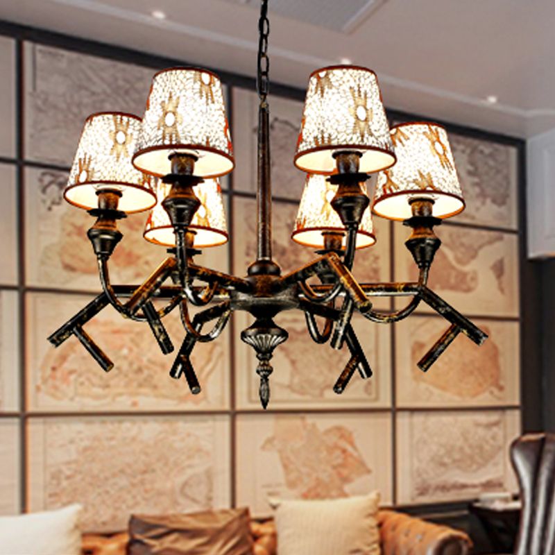 6 luci in tessuto lampada lampada lampada tradizionale ristorante conico in ottone giù per il ciondolo di illuminazione