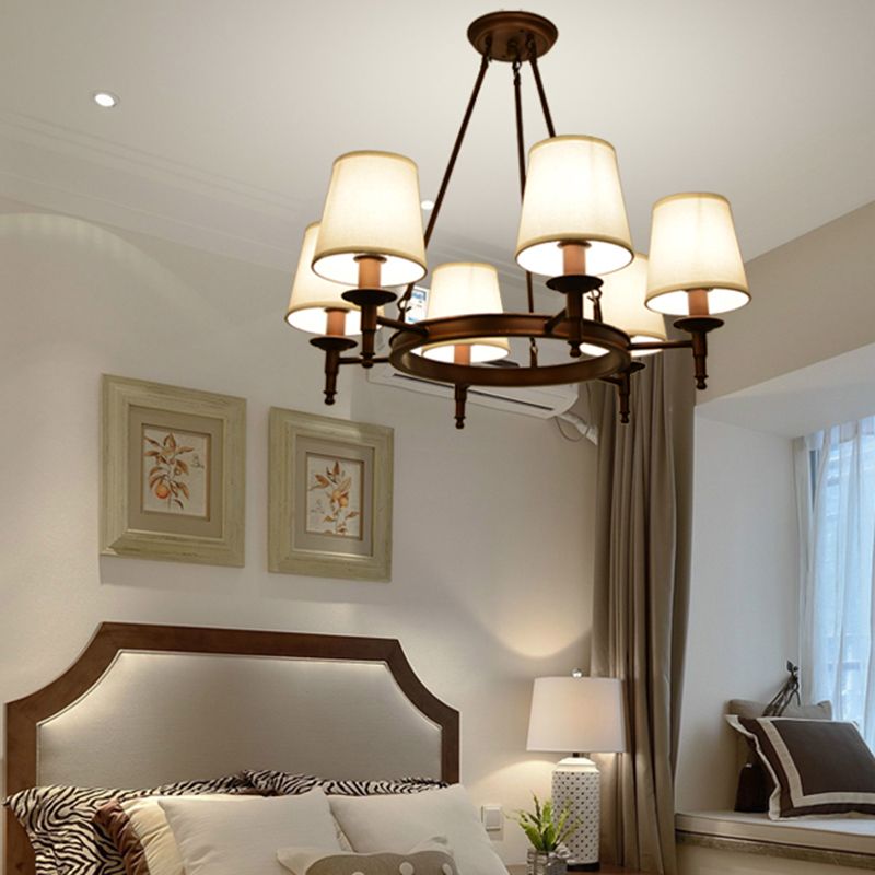 Lámparas colgantes de múltiples cabezas de lámpara de estilo americano luz colgante con sombra de tela blanca