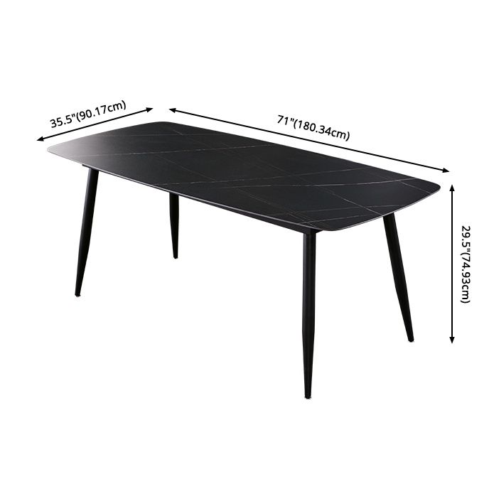 Fixed Minimalist Sintered Stone Top Kitchen Table Set with 4 Black Legs Base for Dining Room
