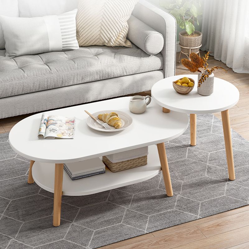 Wood Free-Form Coffee Table Modern 4 Legs Coffee Table with Storage
