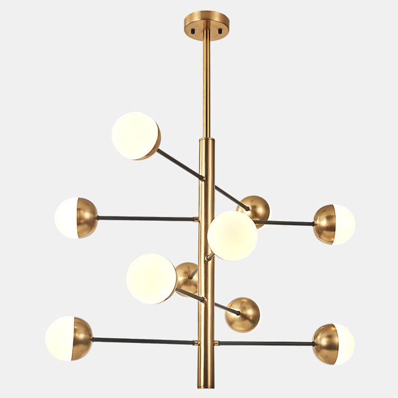 Gold Vertical Pendant Chandelier Postmodern Opal Ball Glass Hanging Light for Dining Room
