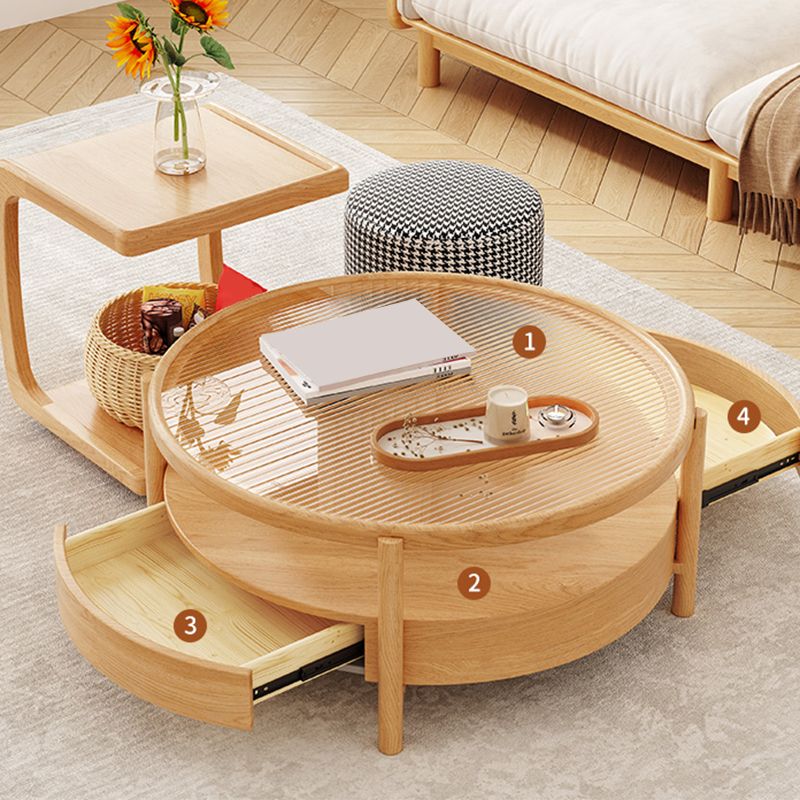 Tropical Coffee Table Solid Wood Coffee Cocktail Table with Storage