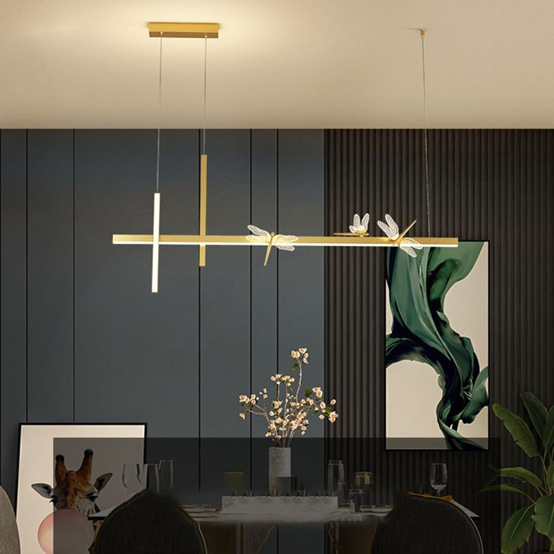 Luci di isola di libellula lineare moderna lampadario metallo 4 luci isola luminose