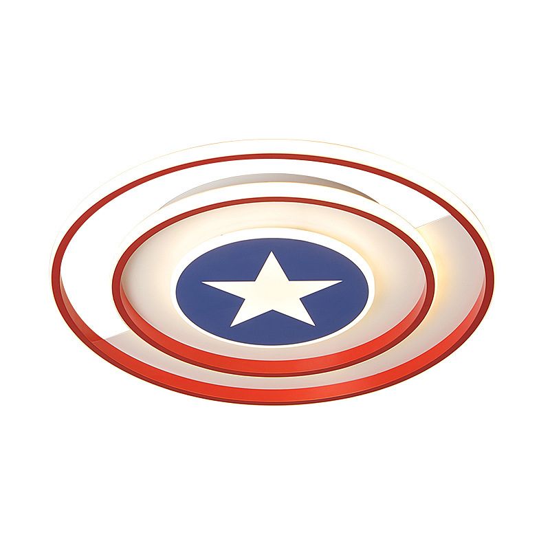 Kids Round Ceiling Light Metal and Acrylic 16 "/19.5" W DEL Bedroom Red Flush Mount Light, Warm / White Light