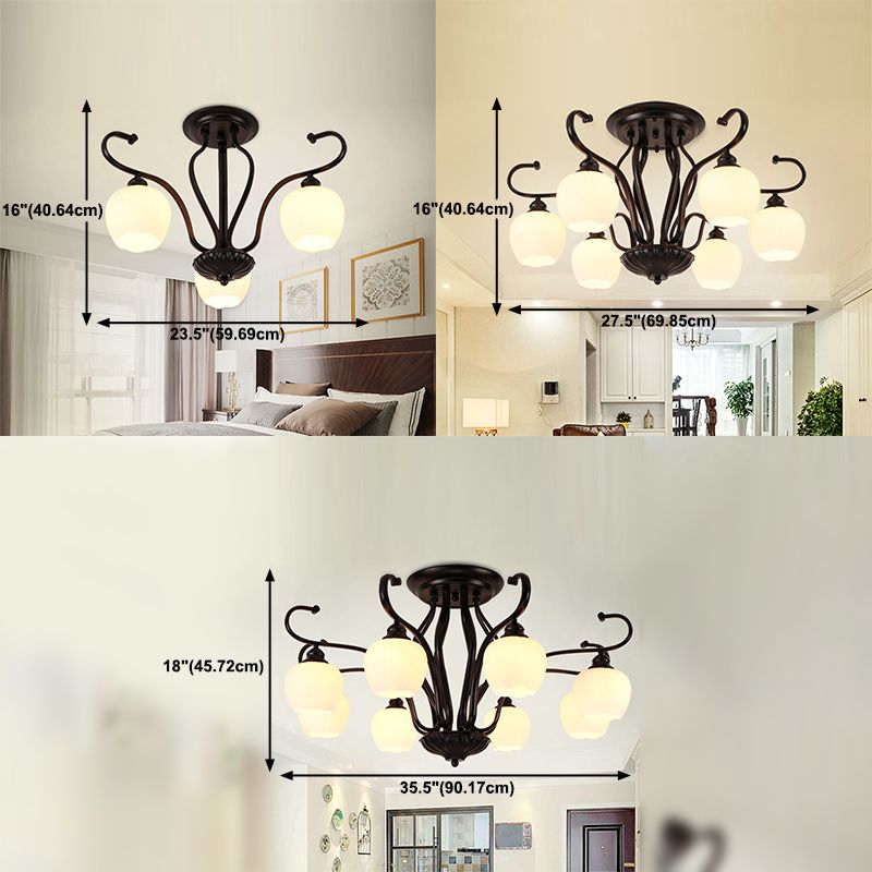 Retro Black Techo Flush Ligero de vidrio blanco Luz de semi descarga Luz