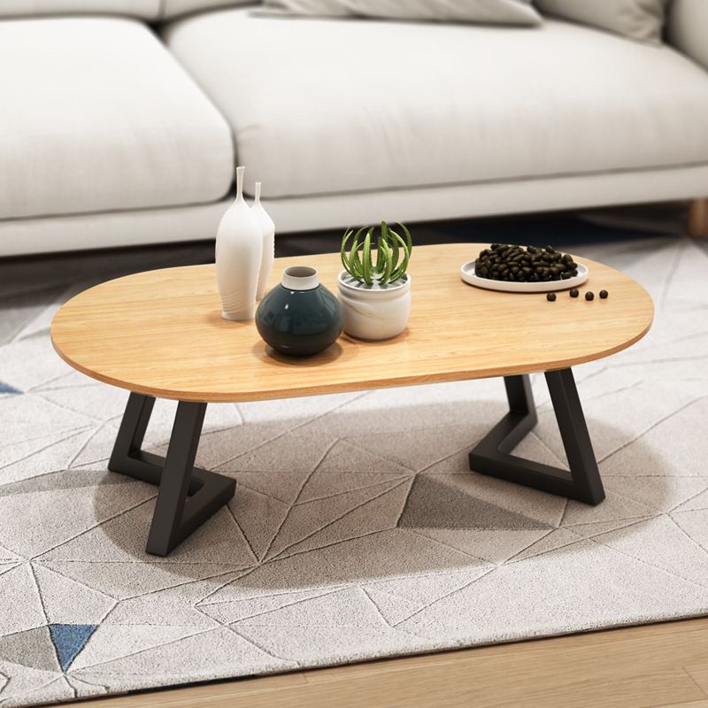 Nordic Solid Wood Elliptical Coffee Cocktail Table with 2 Legs