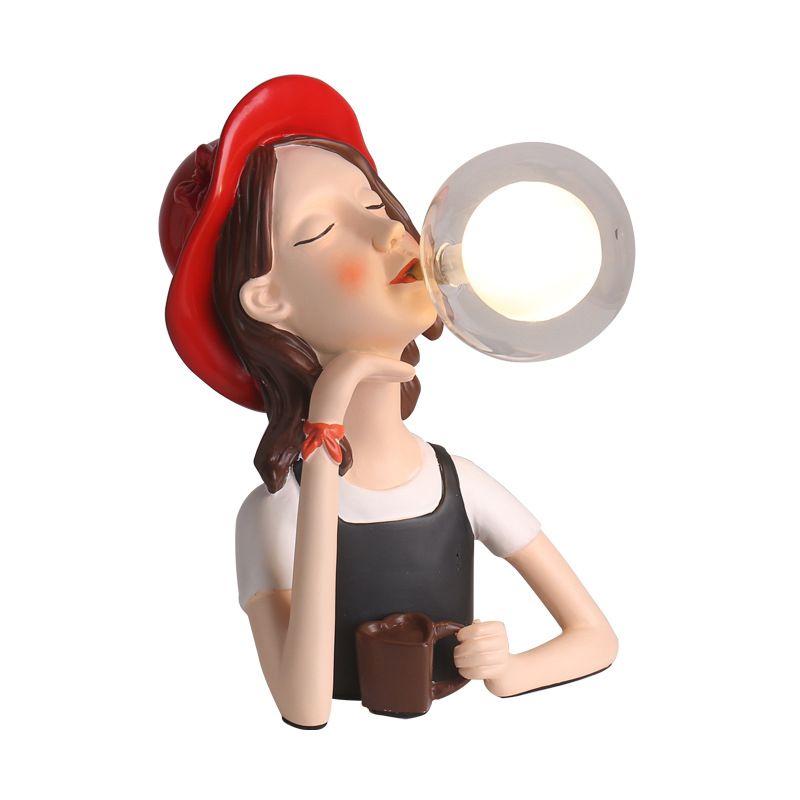 Lampada da tavolo statue in resina creativa moderna luce notturna a 1 luci con tonalità in vetro a sfera