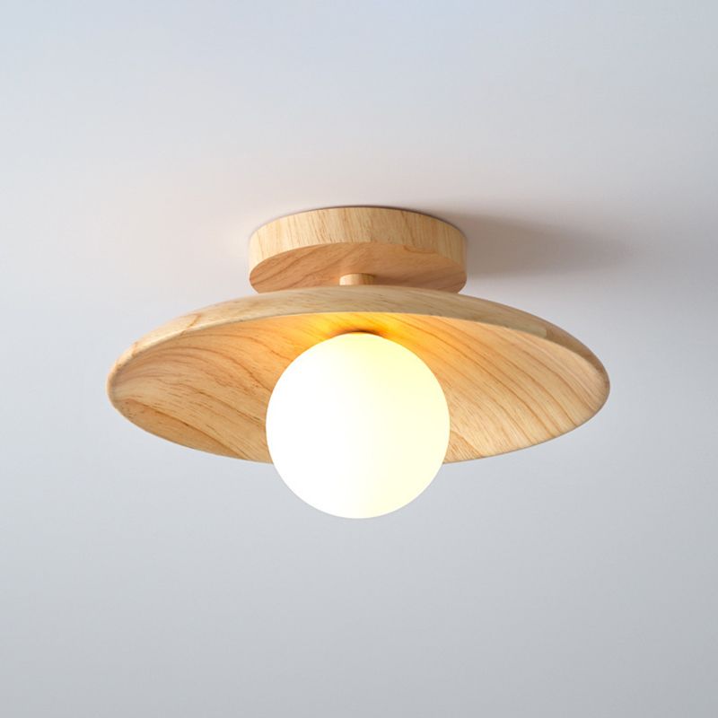 Wodden Ceiling Lamp Modern Ceiling Mount Light with Glass Shade for Living Room