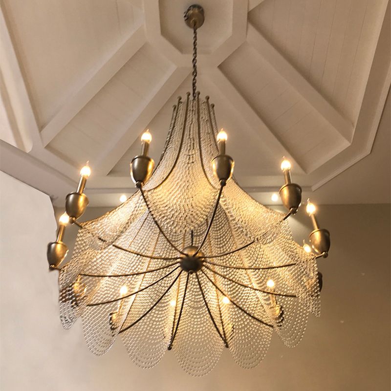 Candle Metal Chandelier Lighting Rural Kitchen Hanging Lamp with Crystal Draping