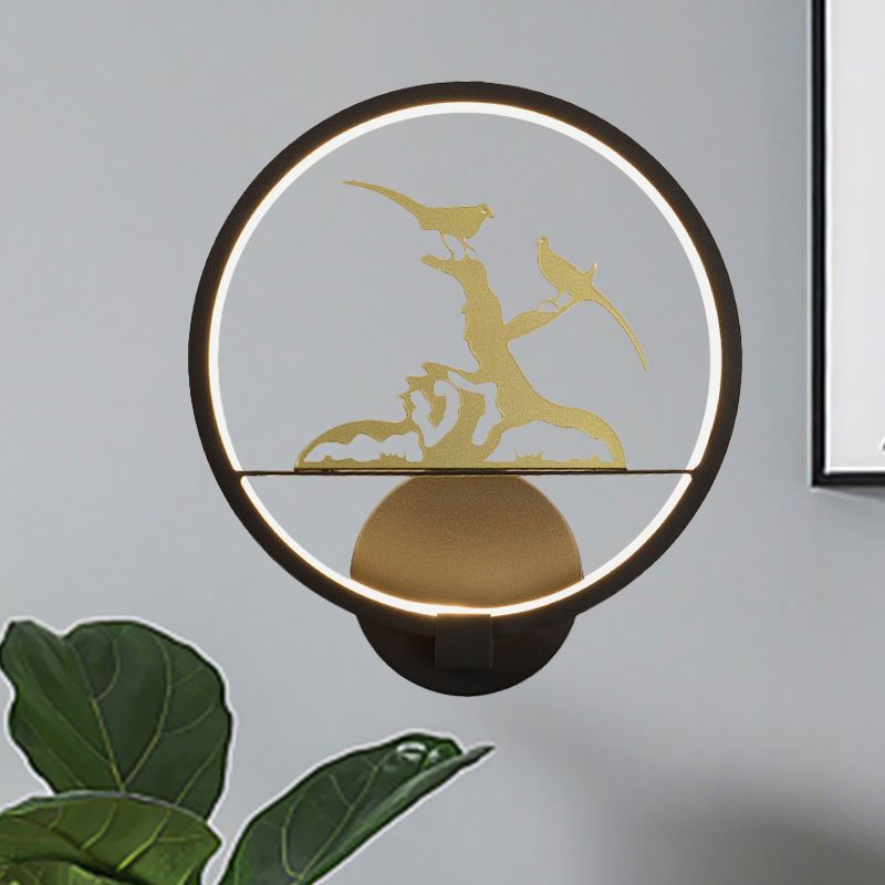 Idée d'éclairage mural à motifs rounds noir de style chinois LED Metal Mural Mural lampe pour chambre à coucher