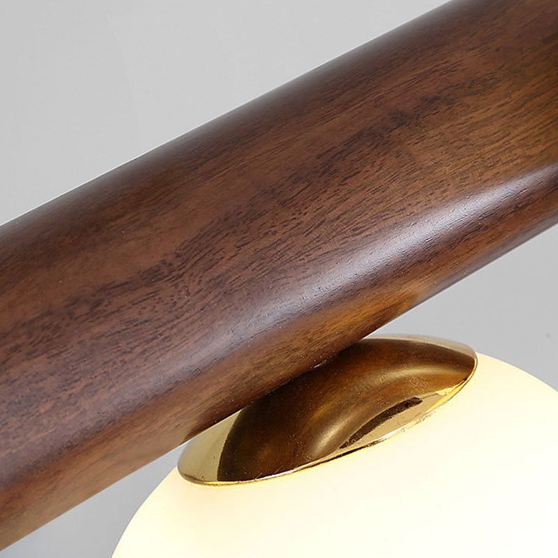 Luces colgantes de restaurantes de múltiples cabezas de madera moderna con sombra de vidrio de globo