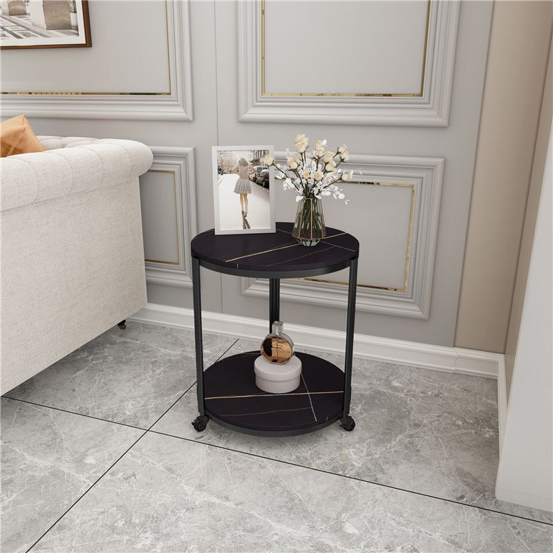 21.65" Slate Round Side End Table Iron 3 Legs Side Table with Shelf