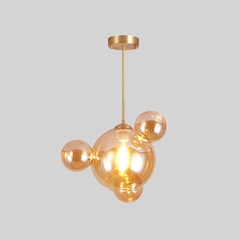 Amber Glass Bubble Shape Pendant Modernist 1 Light Hanging Lamp Kit over Dining Table