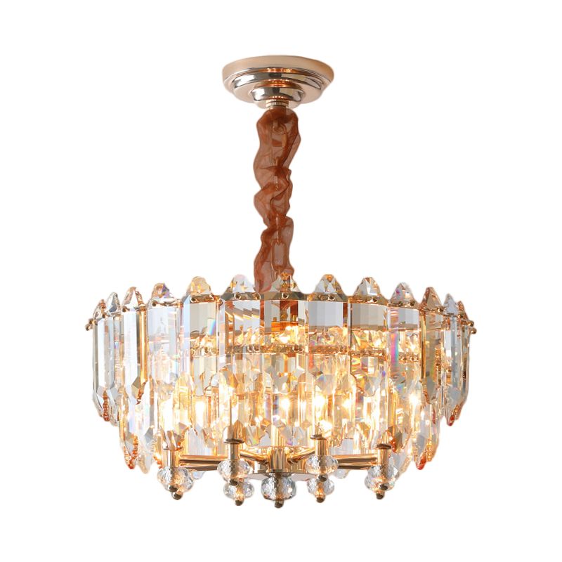 8 Bulbs Metal Frame Chandelier Light Modern Gold Clear Beveled Crystal Blocks Suspension Pendant