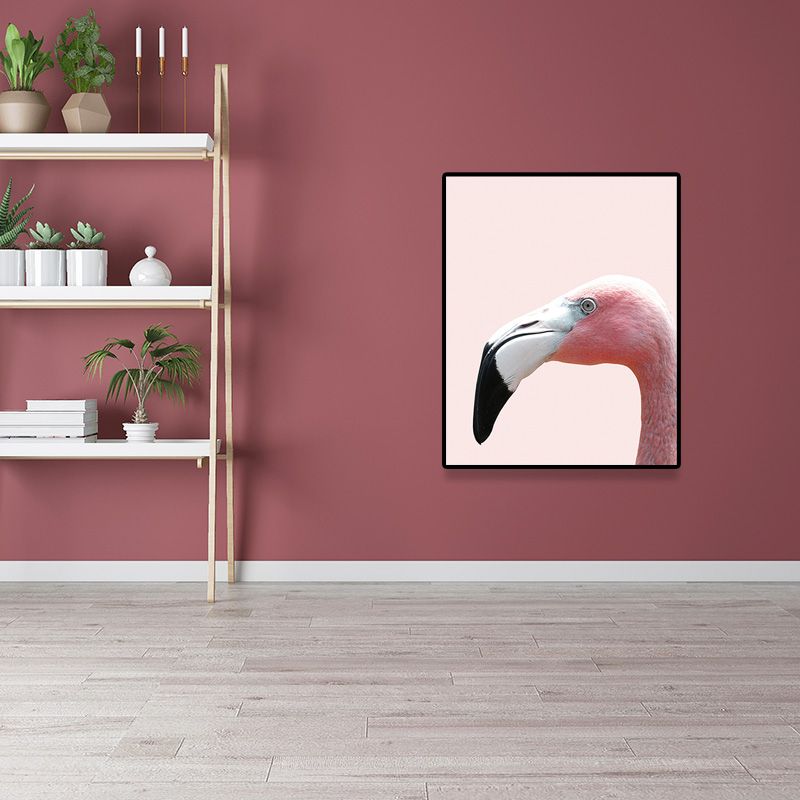 Head of Flamingo Canvas Print Tropical Textured Family Room Wall Art in Pink