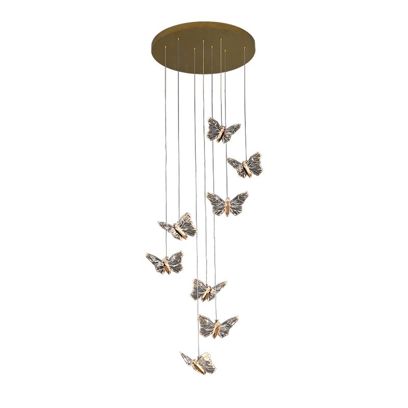 Brass Butterfly Hanging Lamp Minimalist LED Acrylic Pendant Ceiling Light for Duplex House