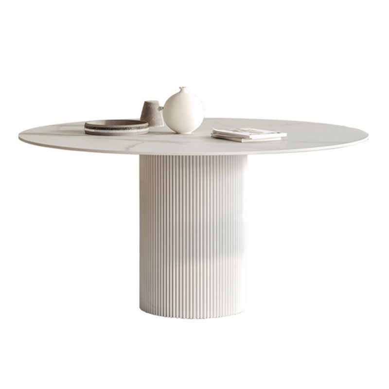 Round Top Dining Table Contemporary Table with Pedestal Base in White
