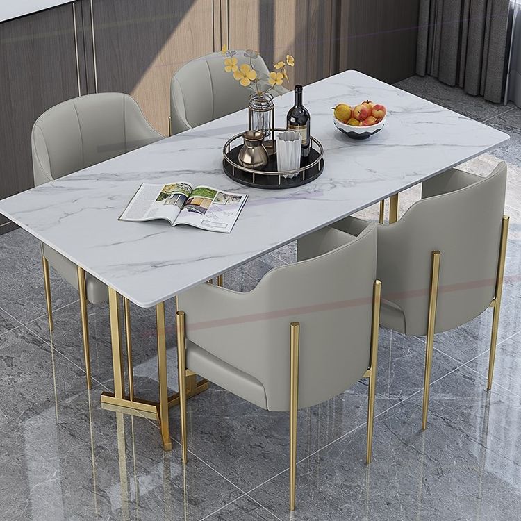Sintered Stone Dining Table Traditional Luxury Home Use Table with Gold Frame