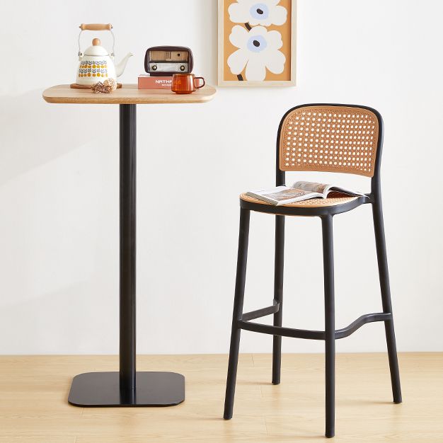 Contemporary Square Bar and Counter Stool Rattan Stool with 4 Legs