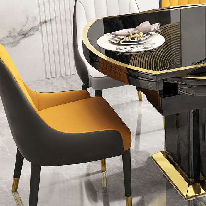 Glass Top Dining Table Modern Extendable Furniture with Pedestal Steel Base