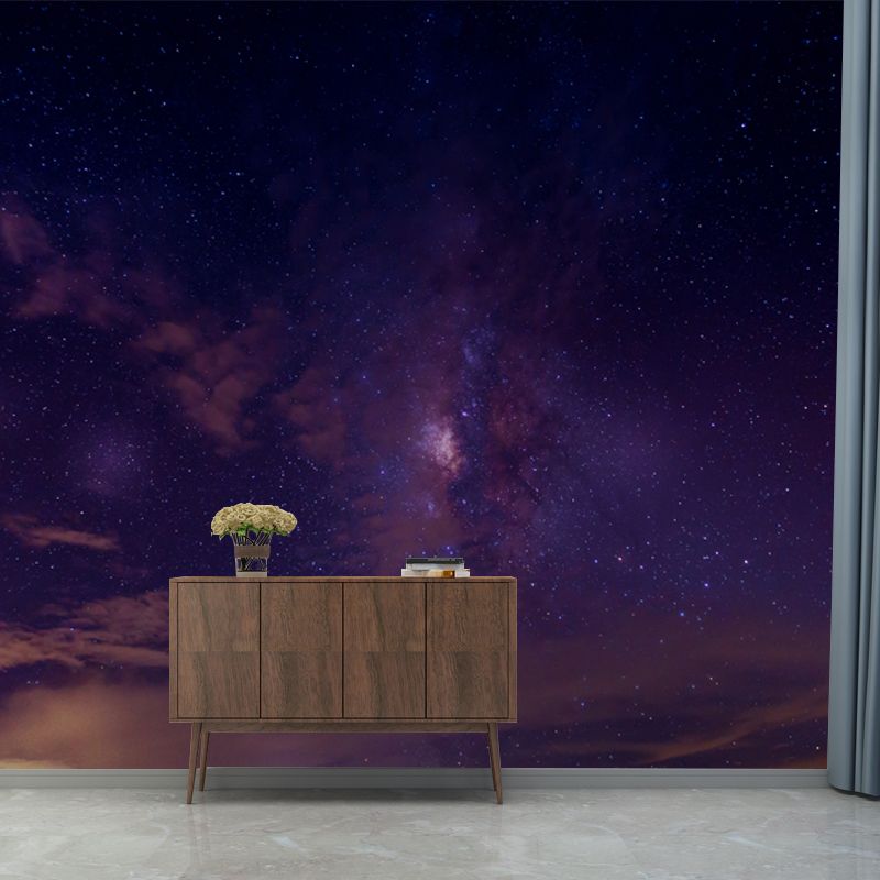 Full Size Modern Wallpaper Mural Purple-Black Night Sky with Star and Cloud Wall Art, Custom Print